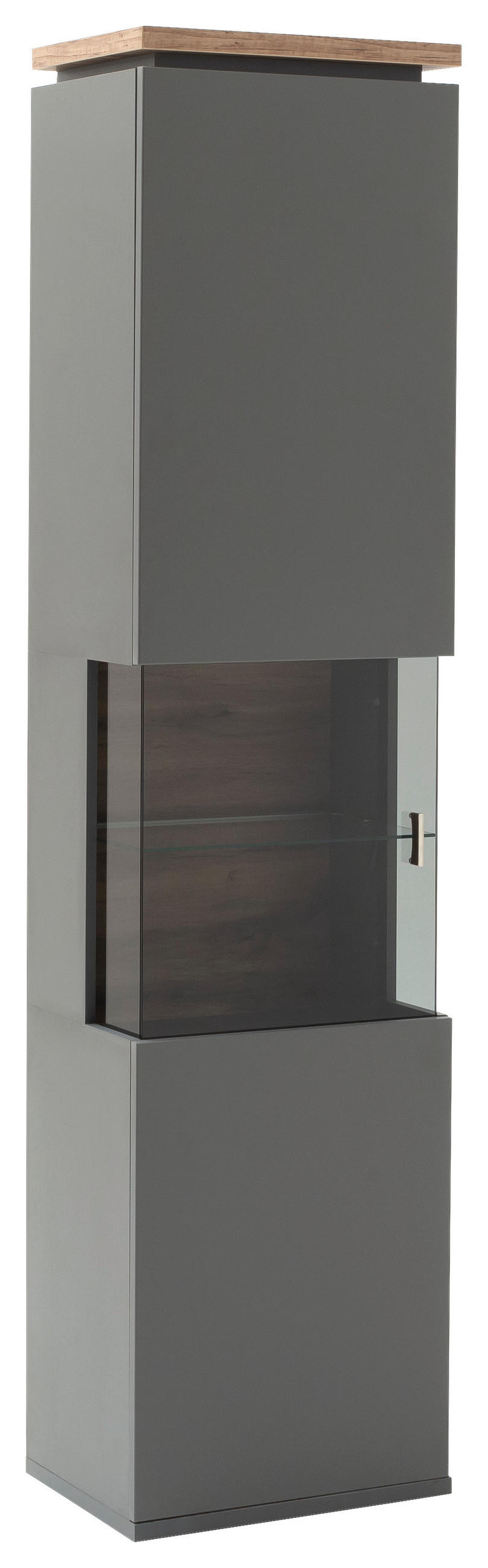 VITRINE Neapel Neapel Grau, Eiche Wotan  50/208/37 cm  - Eiche Wotan/Grau, Design, Glas/Holzwerkstoff (50/208/37cm) - Stylife