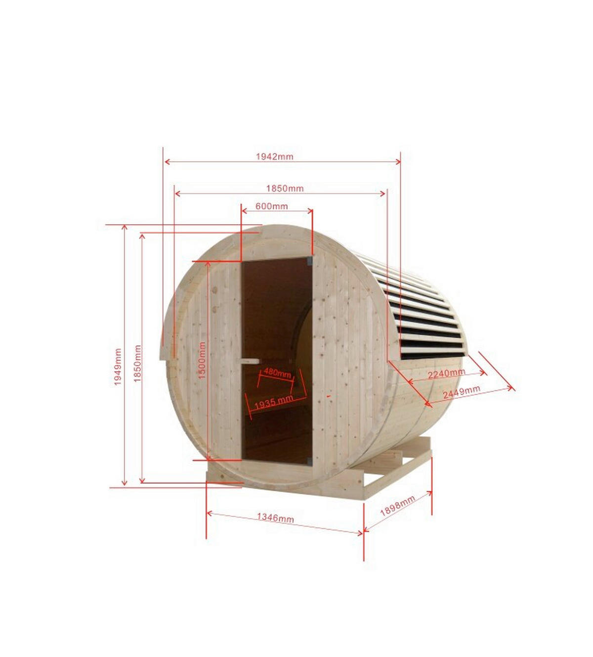 SAUNA für 6 Personen Nyborg  - Naturfarben, KONVENTIONELL, Glas/Holz (224,9/194,9/194,20cm)