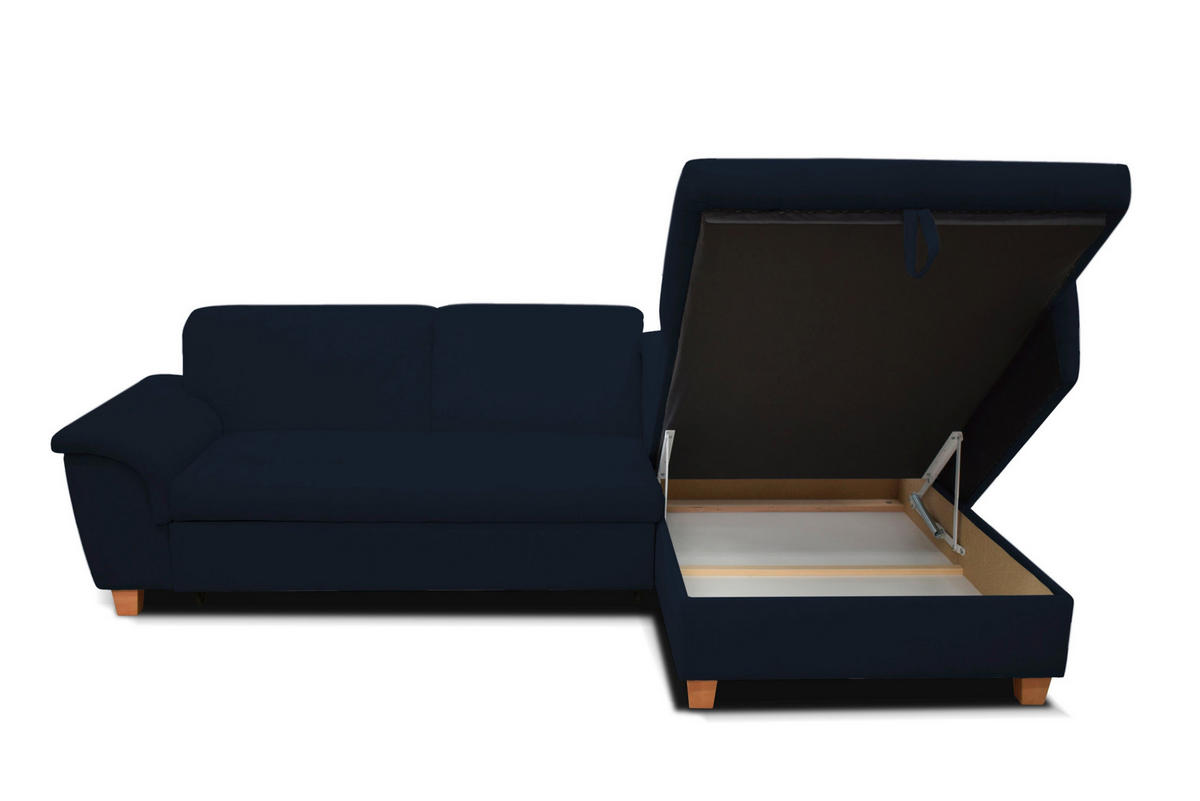 ECKSOFA in Mikrofaser Dunkelblau  279/170 cm  - Eichefarben/Dunkelblau, KONVENTIONELL, Holz/Textil (279/170cm) - MID.YOU