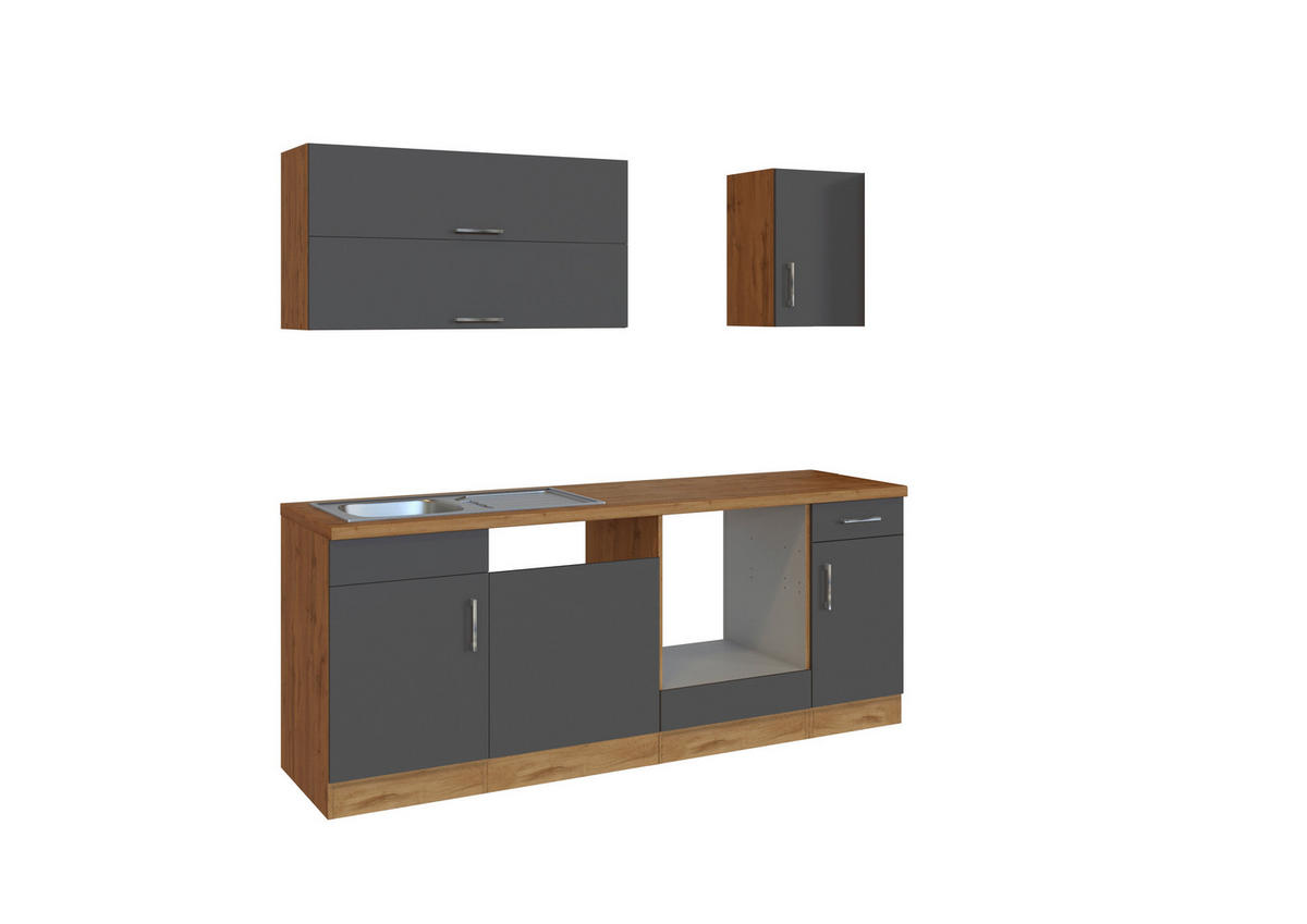 KÜCHENLEERBLOCK 210 cm   in Anthrazit, Eiche Wotan  - Chromfarben/Anthrazit, Modern, Holzwerkstoff/Metall (210cm) - Held