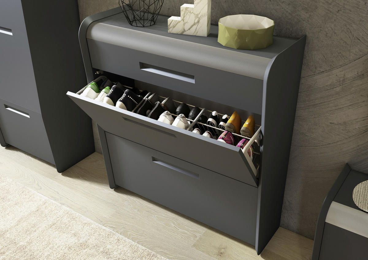 SCHUHSCHRANK Anthrazit, Alufarben  - Anthrazit/Alufarben, Design, Holzwerkstoff/Metall (97/105/36cm) - Dieter Knoll