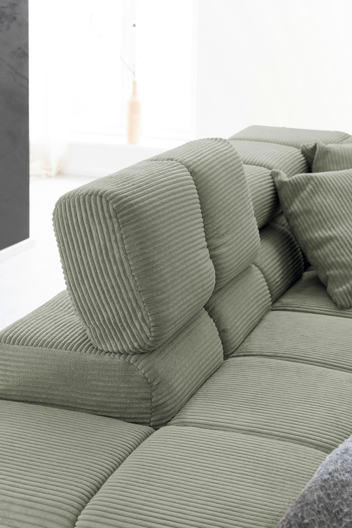ECKSOFA in Cord Dunkelgrün  - Dunkelgrün/Schwarz, Design, Textil/Metall (216/321cm) - Hom`in