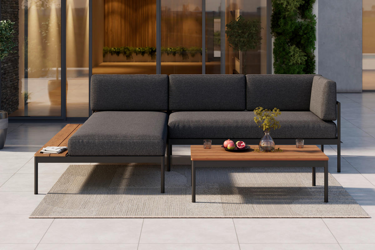 LOUNGEGARNITUR 149/99 cm Akazie massiv Aluminium  - Grau/Akaziefarben, MODERN, Holz/Textil (149/99cm) - Ambia Garden