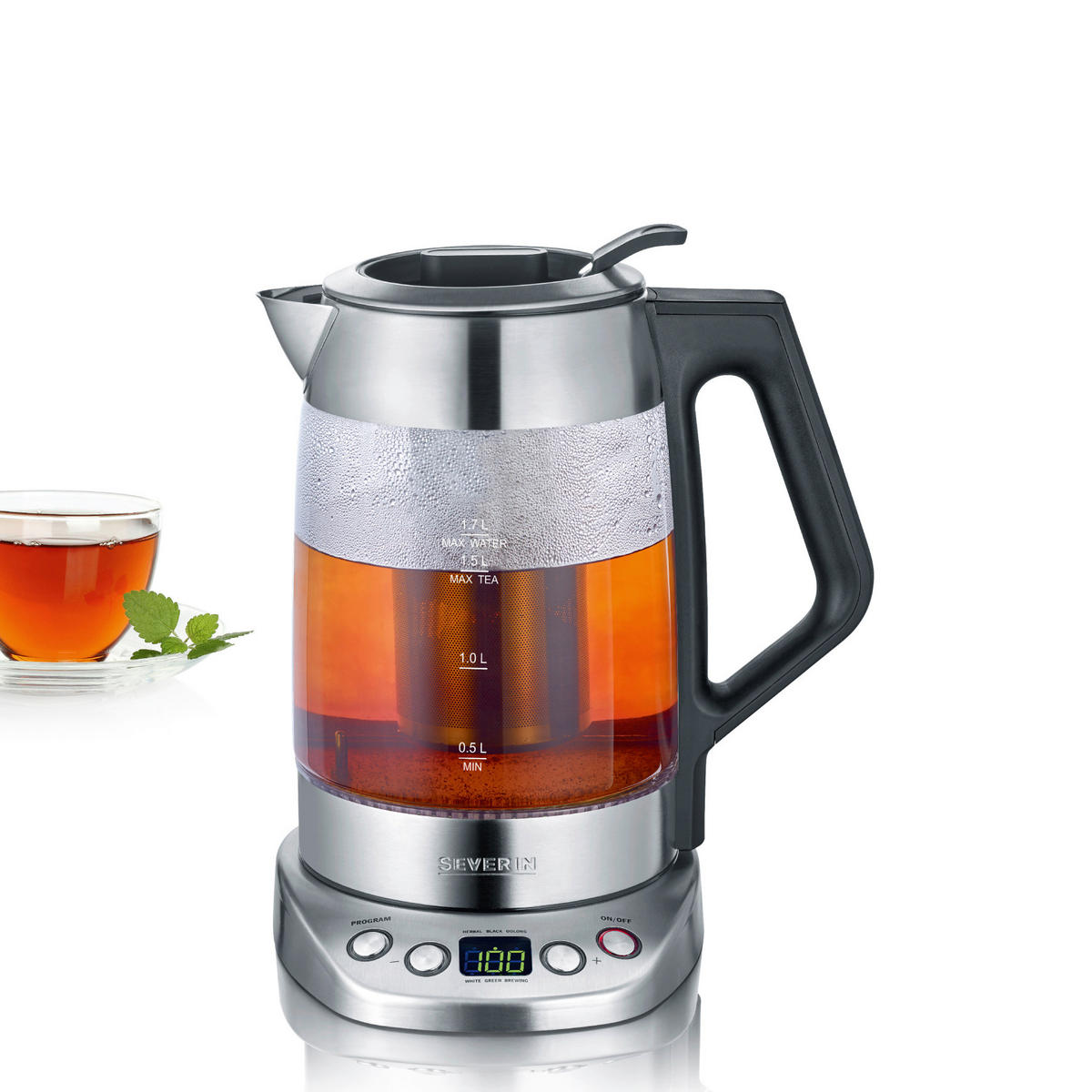 WASSERKOCHER WK 3479 1.7 l  - Edelstahlfarben, KONVENTIONELL, Glas/Metall (21/27/23cm) - Severin