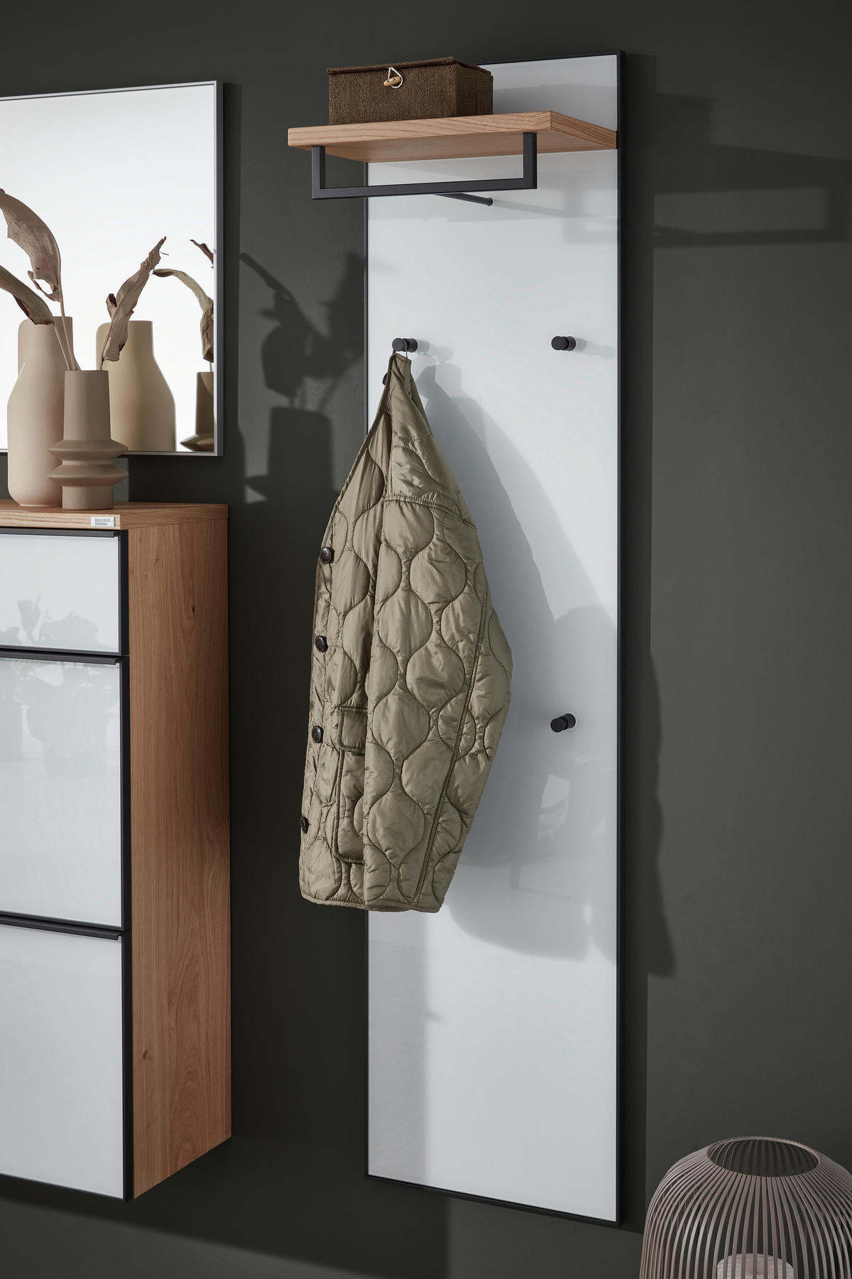GARDEROBENPANEEL  in 42/170/27 cm  - Weiss/Eichefarben, Design, Glas/Holz (42/170/27cm) - Dieter Knoll