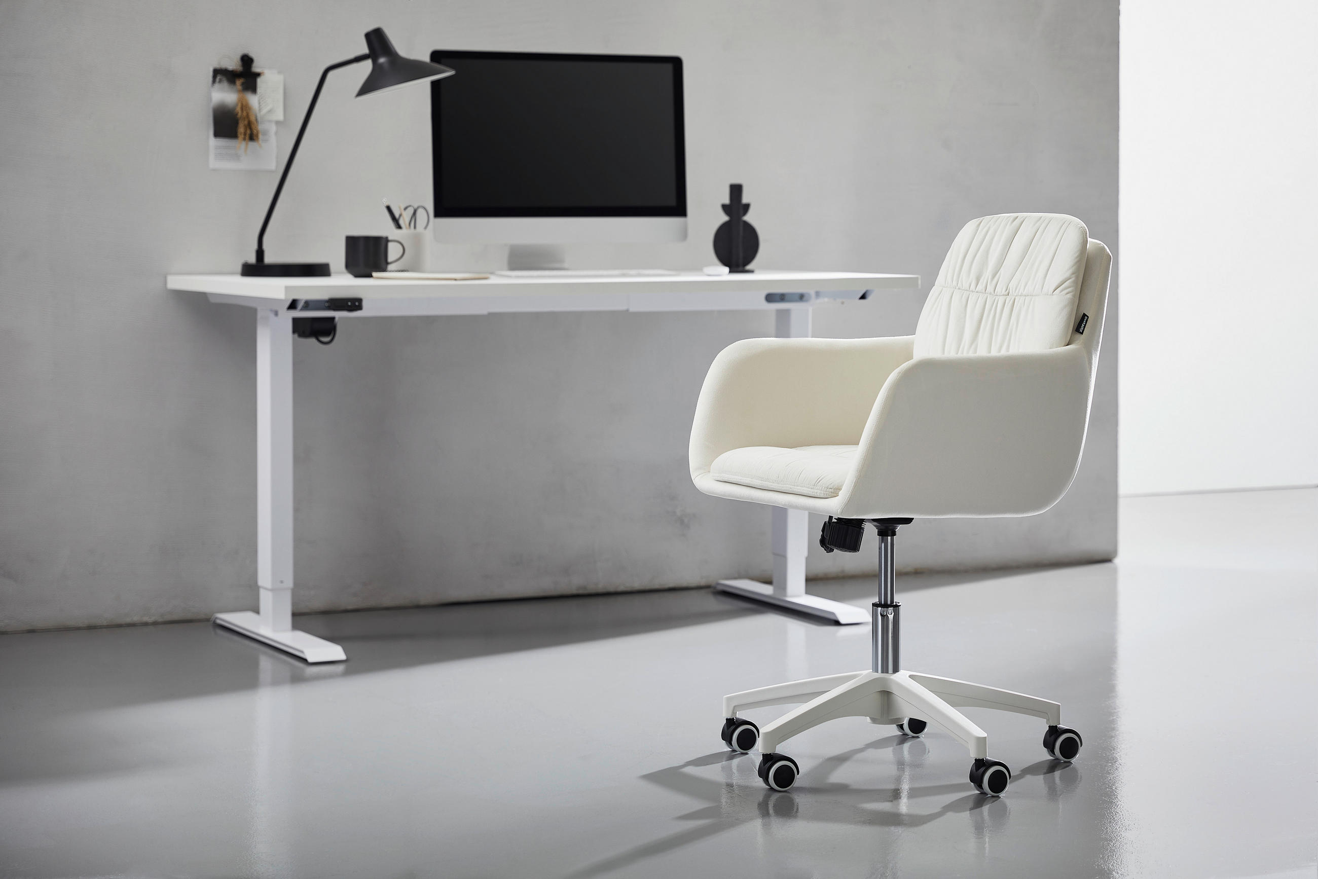DREHSTUHL Samt Creme, Weiß - Creme/Weiß, MODERN, Kunststoff/Textil (58/80-90/63cm) - Livetastic