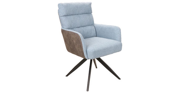 ARMLEHNSTUHL in Eisen Webstoff, Teddystoff - Blau/Schwarz, Design, Textil/Metall (60/91/67cm) - Novel
