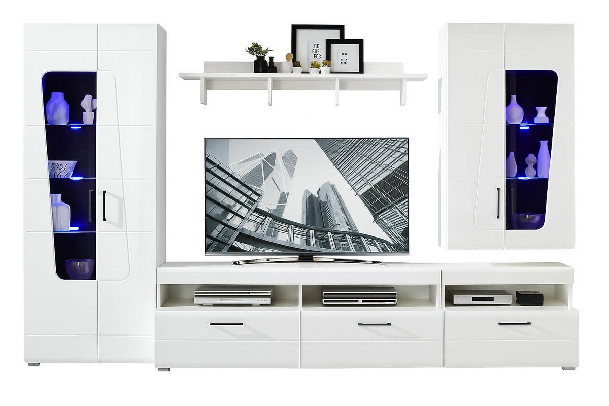 SZEKRÉNYSOR fehér  - fekete/fehér, Modern, faalapú anyag/Üveg (330/209/47cm) - Hom`in