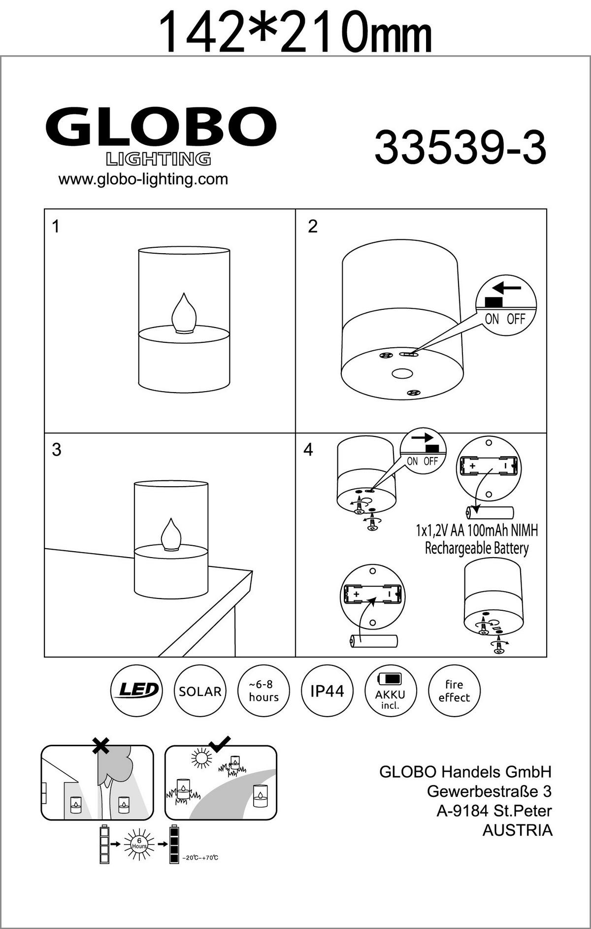 SOLARLEUCHTE  - Klar, Trend, Kunststoff (7,5/11cm) - Globo