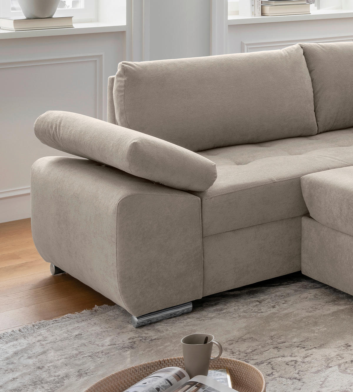 Wohnlandschaft in Mikrofaser Taupe  - couleur chromée/taupe, Konventionell, textile/métal (219/305/157cm) - Livetastic