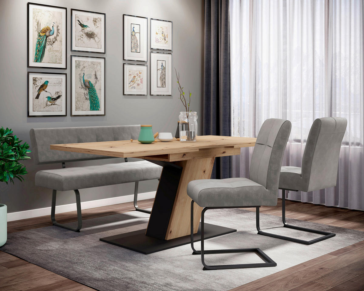 TISCHGRUPPE in Metall, Textil, Holzwerkstoff Grau, Eiche Artisan  - Eiche Artisan/Grau, MODERN, Holzwerkstoff/Textil (140 - 180/76/90cm) - MID.YOU