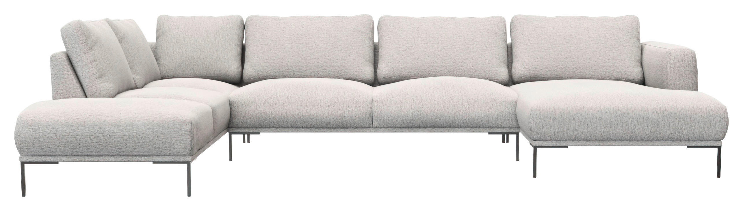 WOHNLANDSCHAFT Hellgrau Webstoff, Flachgewebe  - Hellgrau/Schwarz, Design, Textil/Metall (206/376/148cm) - Livetastic