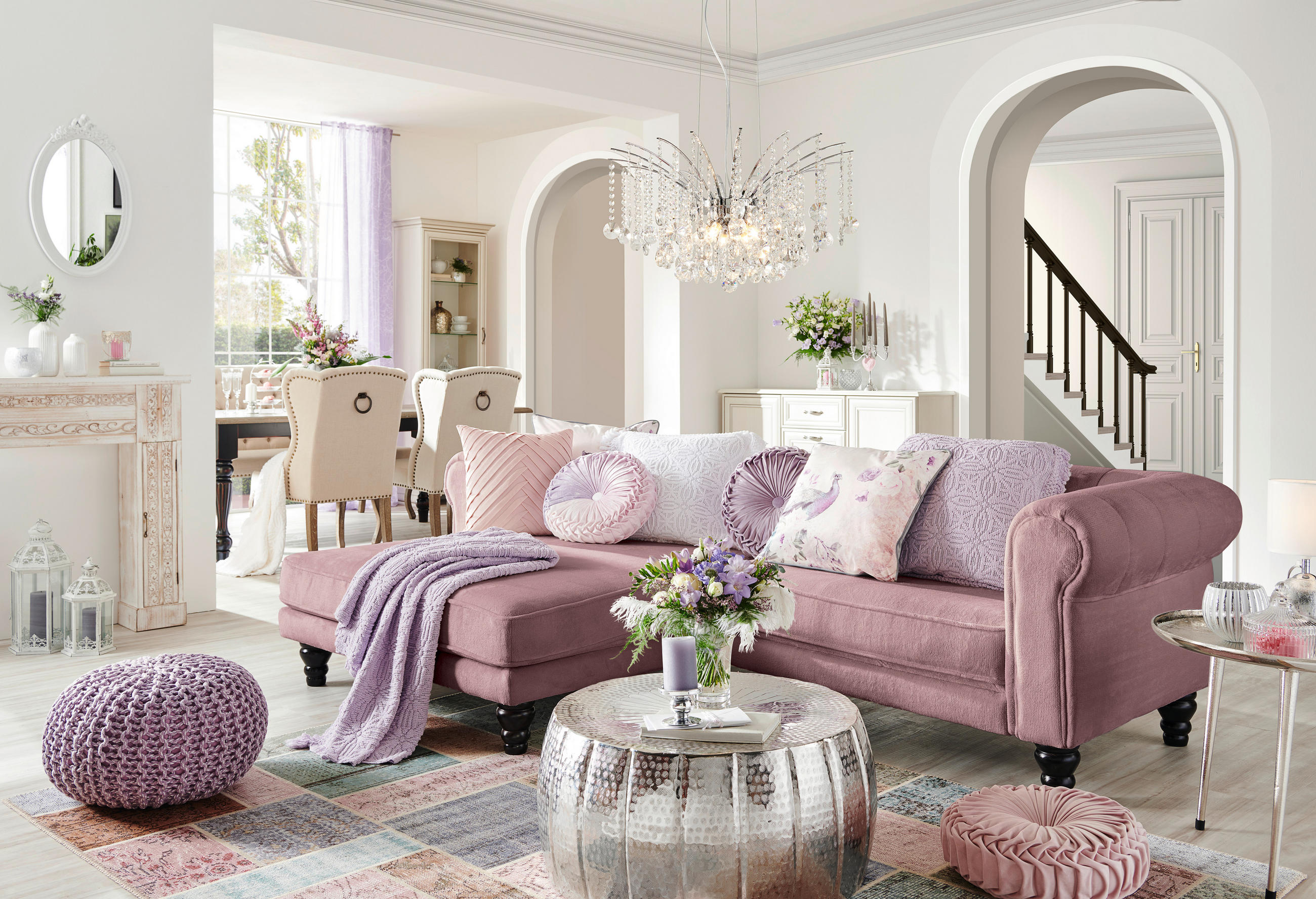 ECKSOFA in Plüsch Rosa  160/260 cm  - Dunkelbraun/Rosa, Design, Holz/Textil (160/260cm) - MID.YOU