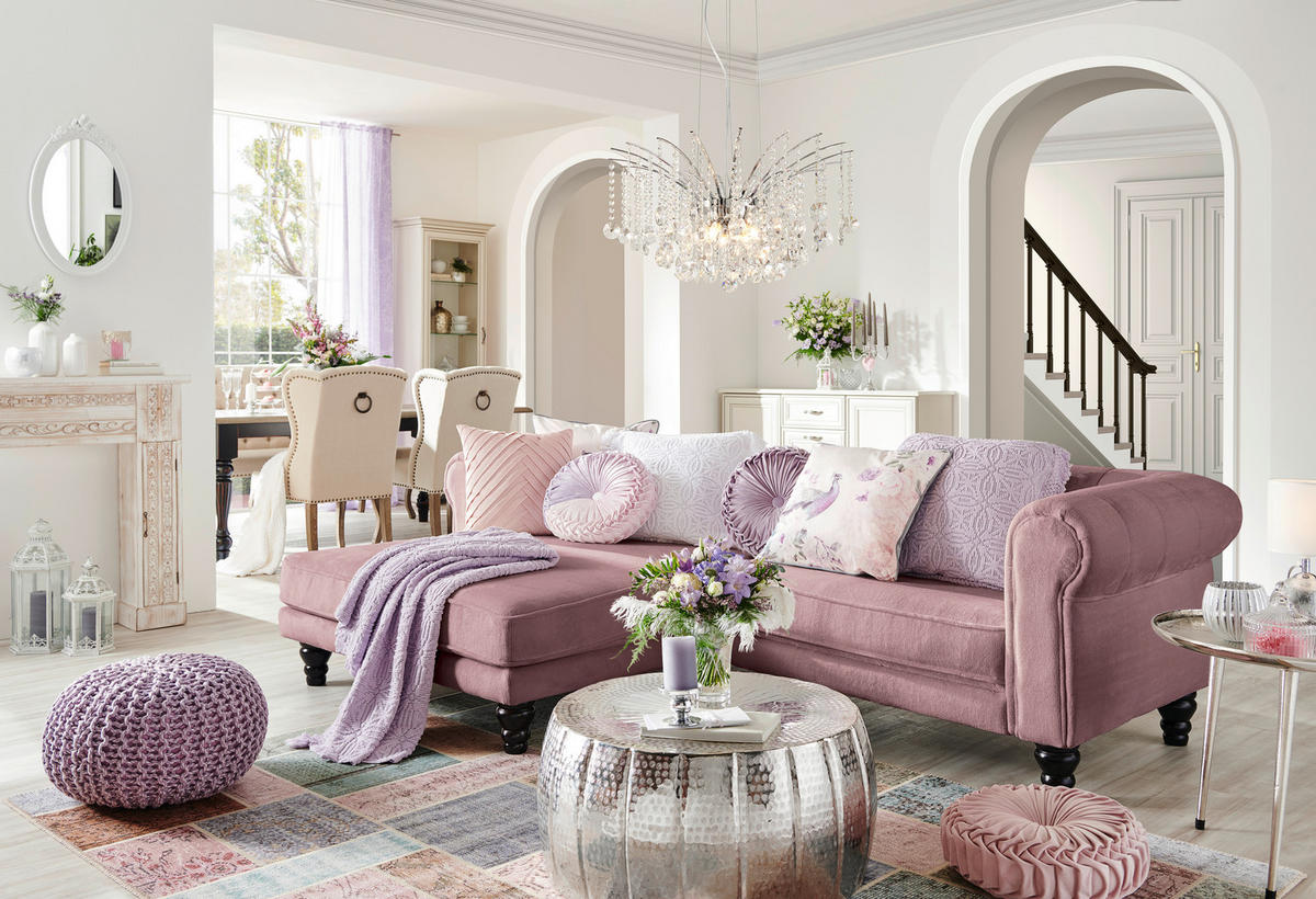 ECKSOFA in Plüsch Rosa  160/260 cm  - Dunkelbraun/Rosa, Design, Holz/Textil (160/260cm) - MID.YOU