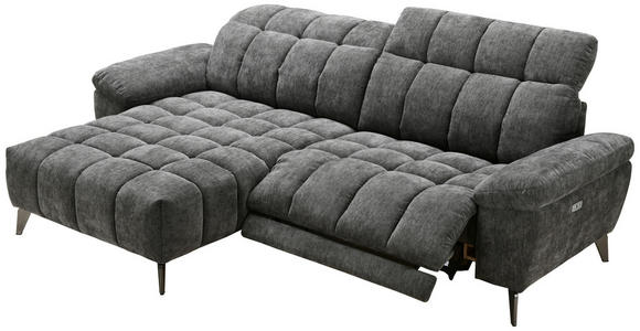 ECKSOFA inkl. Funktionen Dunkelgrau Chenille  - Edelstahlfarben/Dunkelgrau, Design, Textil/Metall (105-178/266cm) - Xora