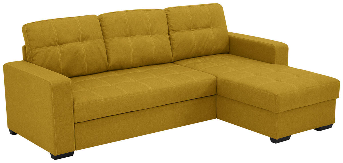 ECKSCHLAFSOFA in Mikrofaser Senfgelb  - Senfgelb/Schwarz, Design, Kunststoff/Textil (240/160cm) - Livetastic