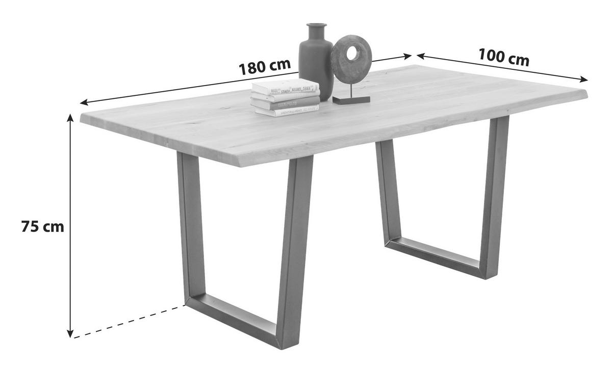 ESSTISCH in Holz, Metall 180/100/75 cm  - Eichefarben/Schwarz, Natur, Holz/Metall (180/100/75cm) - MID.YOU
