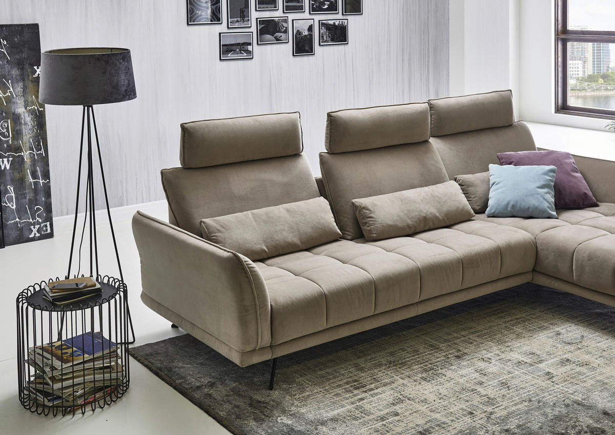 ECKSOFA in Mikrofaser Hellbraun  - Hellbraun/Schwarz, Konventionell, Textil/Metall (285/178cm) - Carryhome