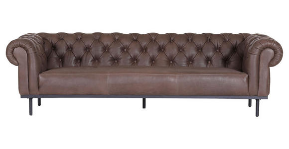 CHESTERFIELD-SOFA Braun Echtleder  - Schwarz/Braun, KONVENTIONELL, Leder/Metall (245/70/100cm) - Landscape