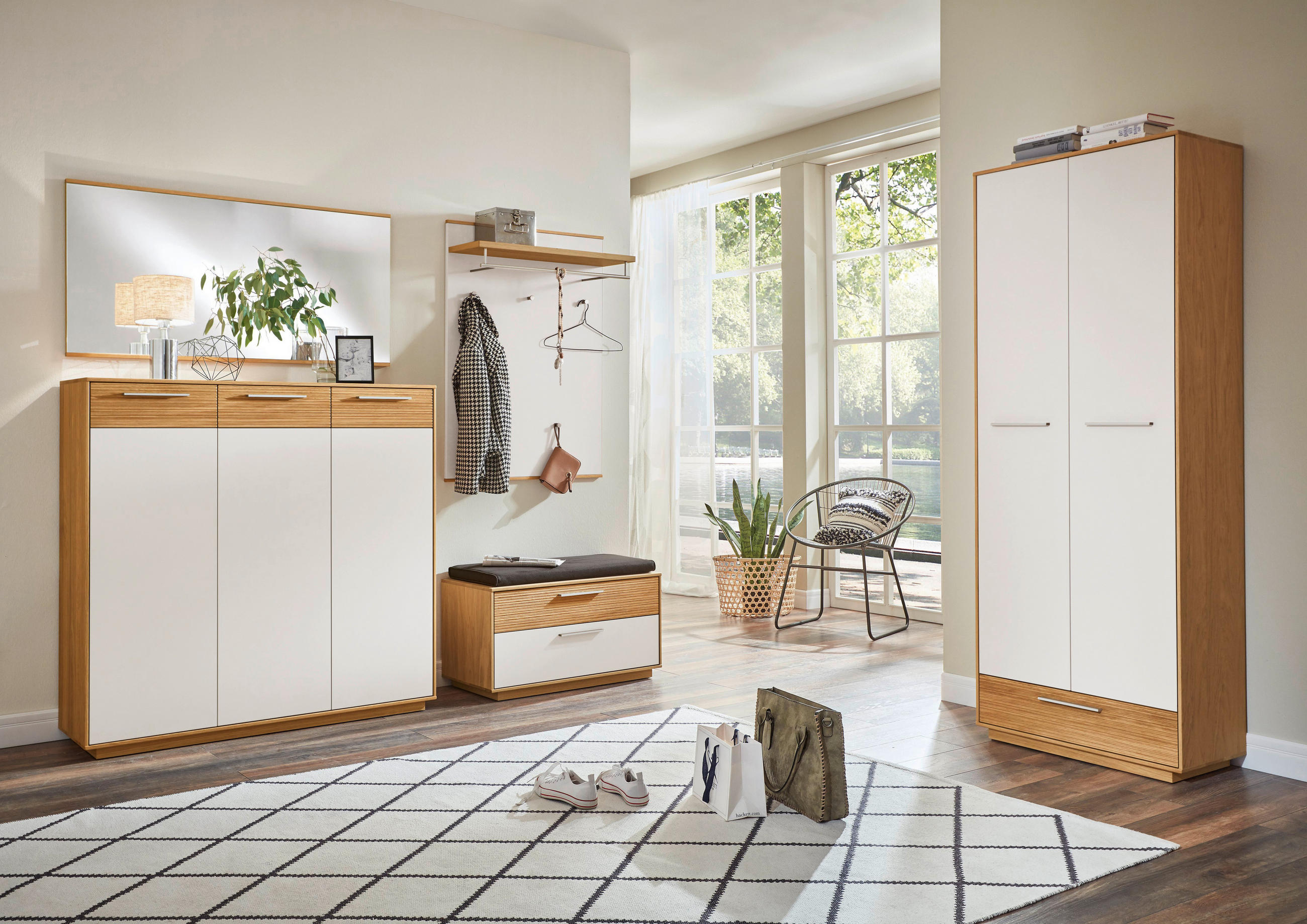 GARDEROBE 5-teilig  in 215/195/40 cm  - Eichefarben/Anthrazit, Design, Glas/Holz (215/195/40cm)