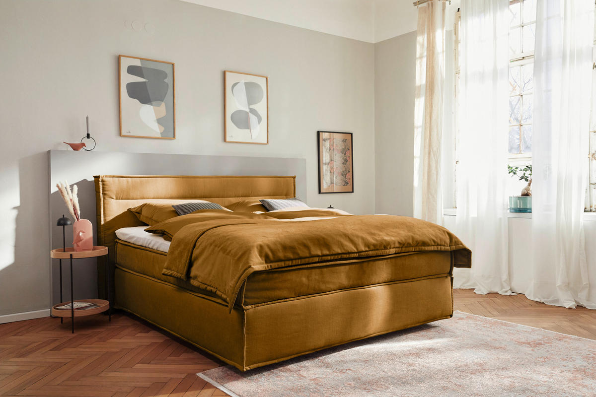 BOXSPRINGBETT 180/200 cm  in Senfgelb  - Senfgelb/Schwarz, Design, Textil (180/200cm) - Musterring