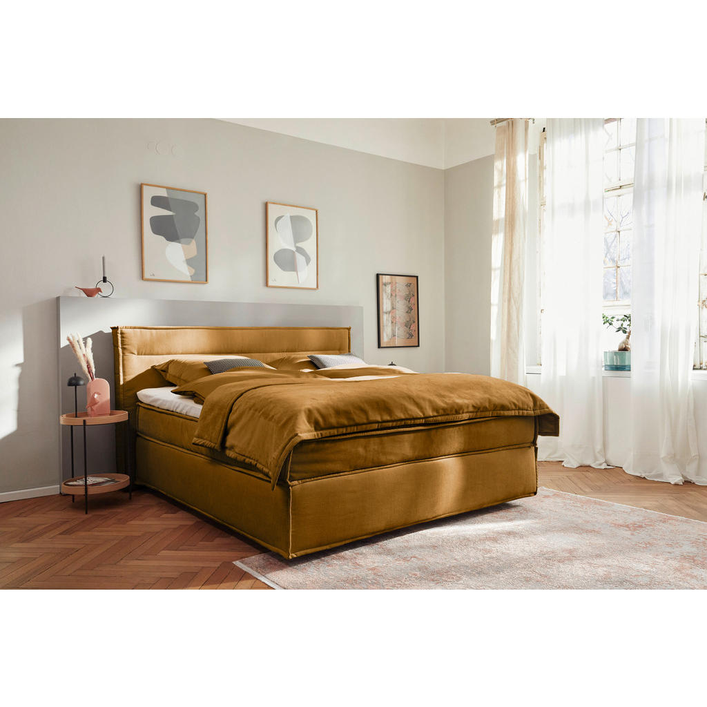 Thumbnail - Musterring Boxspringbett, Senfgelb, Textil, H2 + H4, 7-Zonen, Höhe ca. 22 cm, 200x200 cm, Dgm, Stoffauswahl, Schlafzimme...