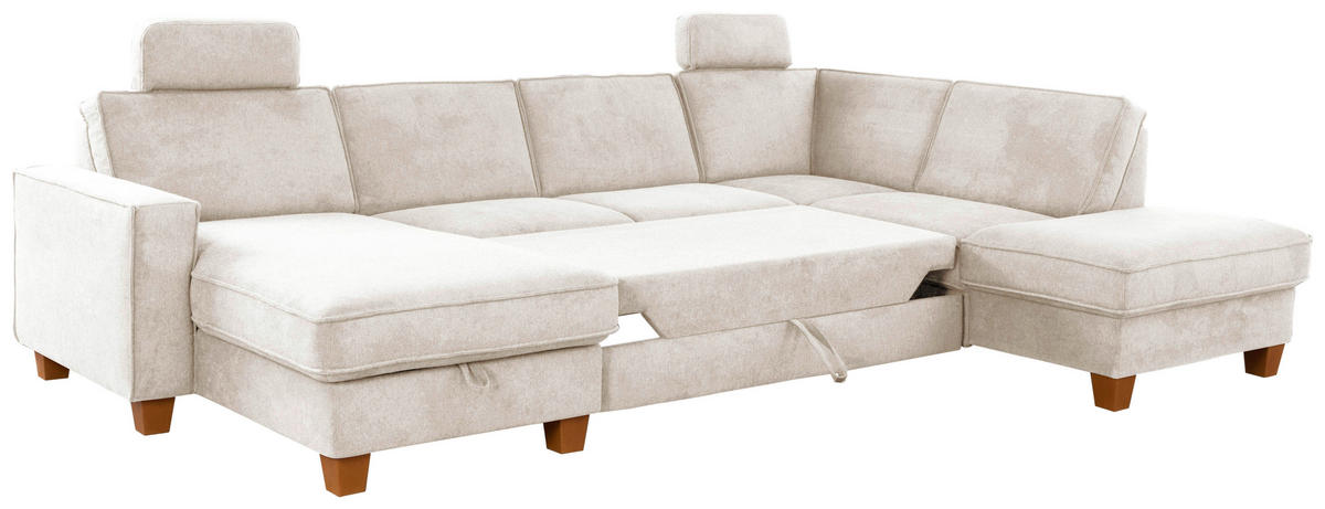 WOHNLANDSCHAFT in Flachgewebe Creme  - Eichefarben/Creme, Konventionell, Holz/Textil (161/309/213cm) - Sit & More
