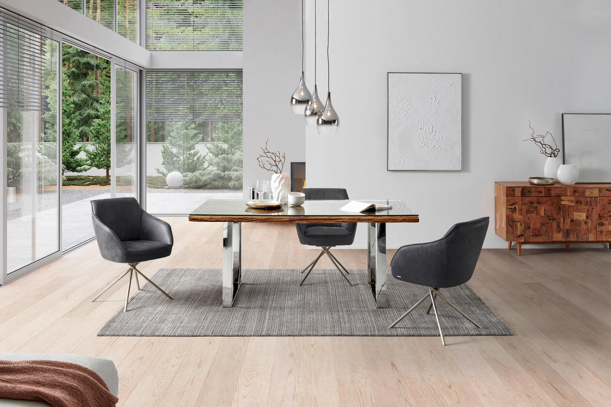 ESSTISCH in Holz, Metall, Glas  - Edelstahlfarben/Naturfarben, LIFESTYLE, Glas/Holz (180/76/100cm) - Livetastic