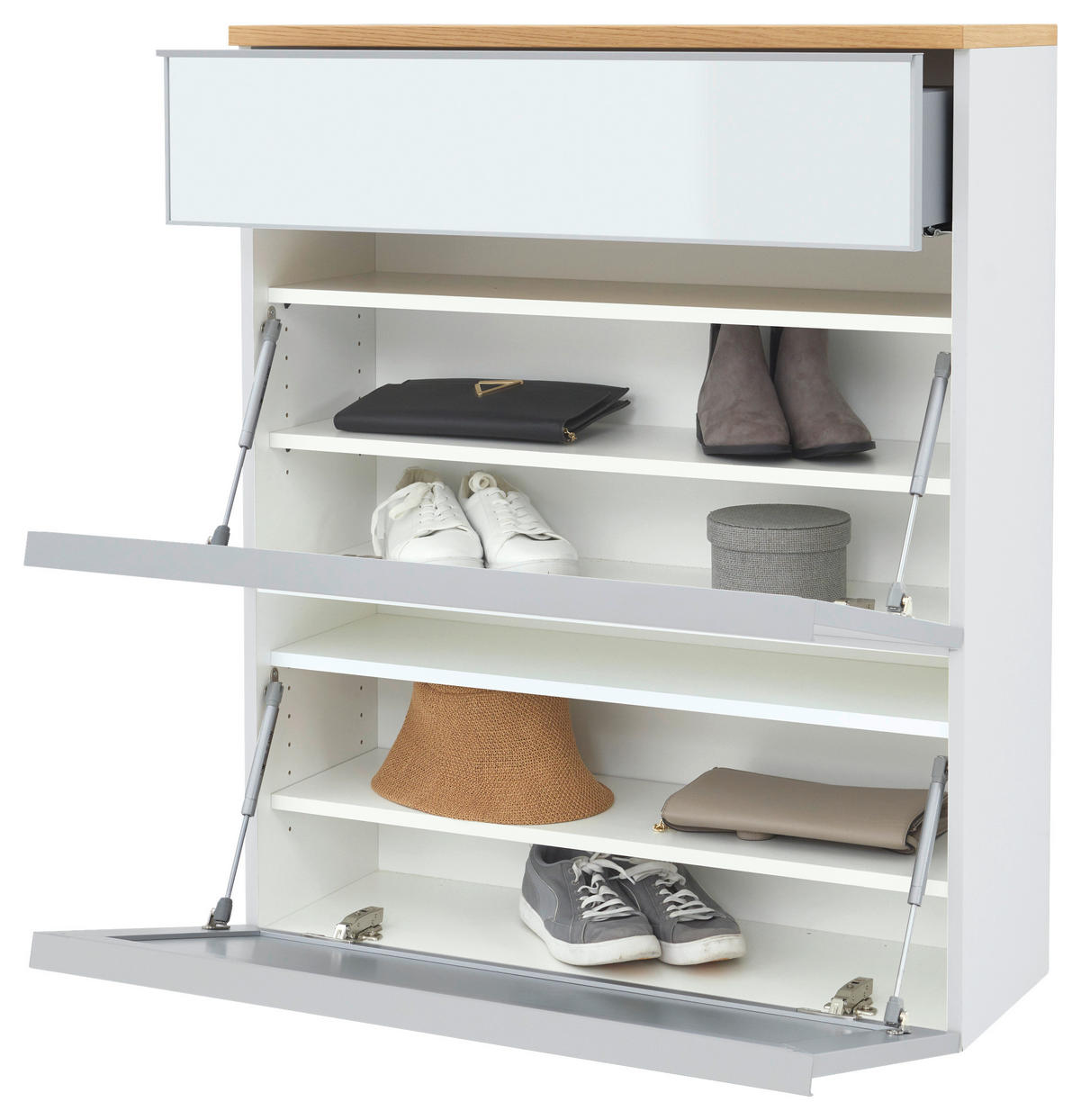 GARDEROBE 5-teilig  in 240/195/31 cm  - Weiss, Design, Glas/Holz (240/195/31cm)
