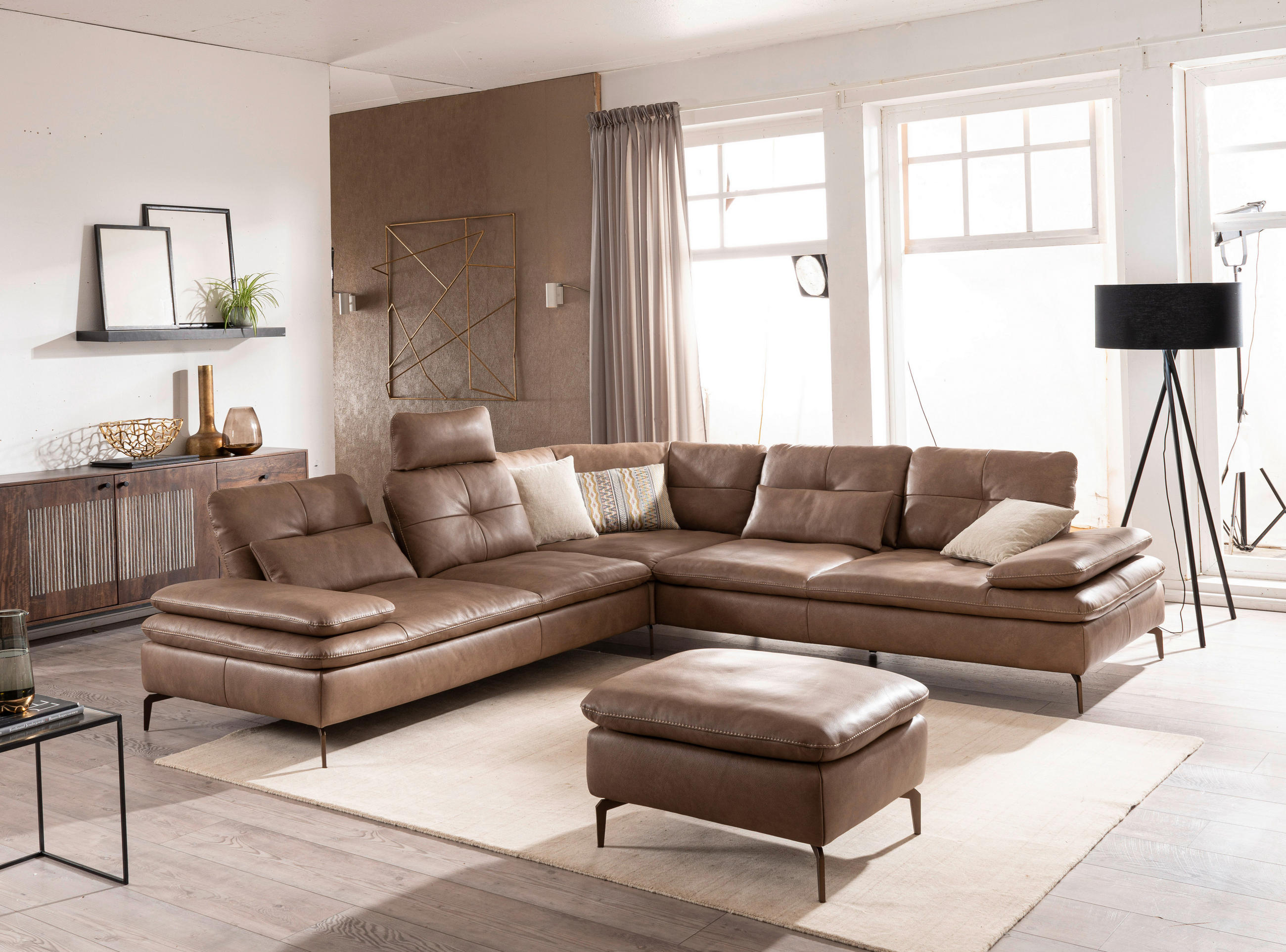 SAROKKANAPÉ bőr homok  - bronz/fehér, Design, bőr/fém (298/298cm) - Chilliano