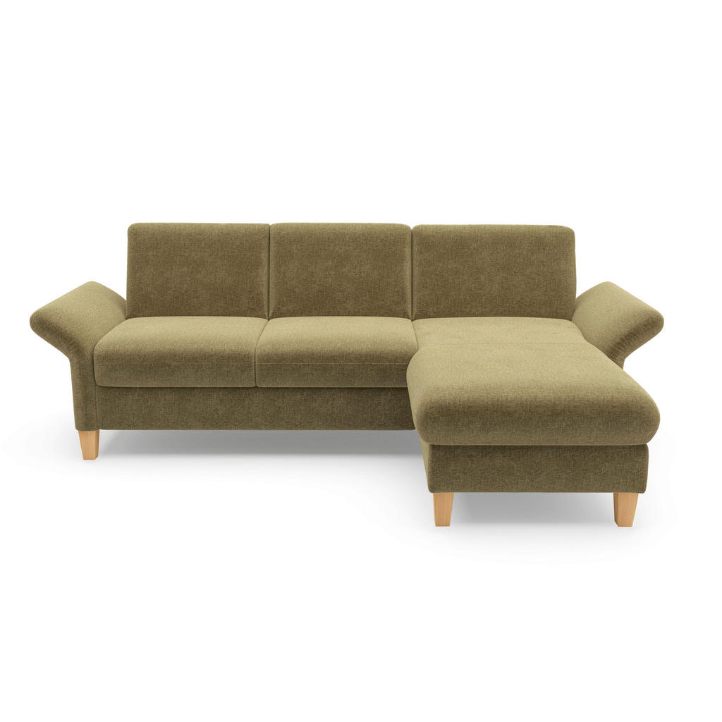 Thumbnail - Sit & More Ecksofa Rochelle E, Olivgrün, Textil, Buche, massiv, 4,5-Sitzer, Ottomane rechts, L-Form, 251x164 cm, Goldene...