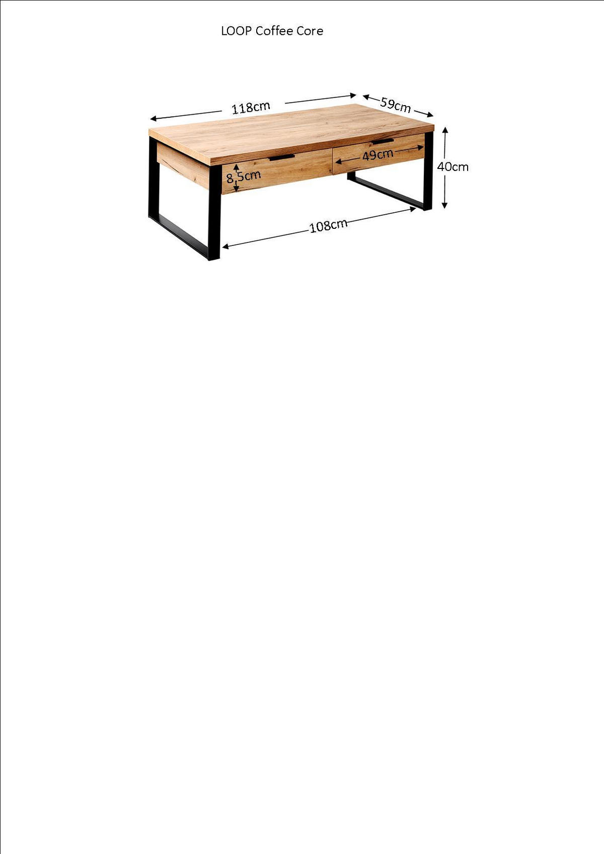COUCHTISCH 118/59/40 cm rechteckig Eichefarben  - Eichefarben/Anthrazit, Design, Holzwerkstoff/Metall (118/59/40cm)