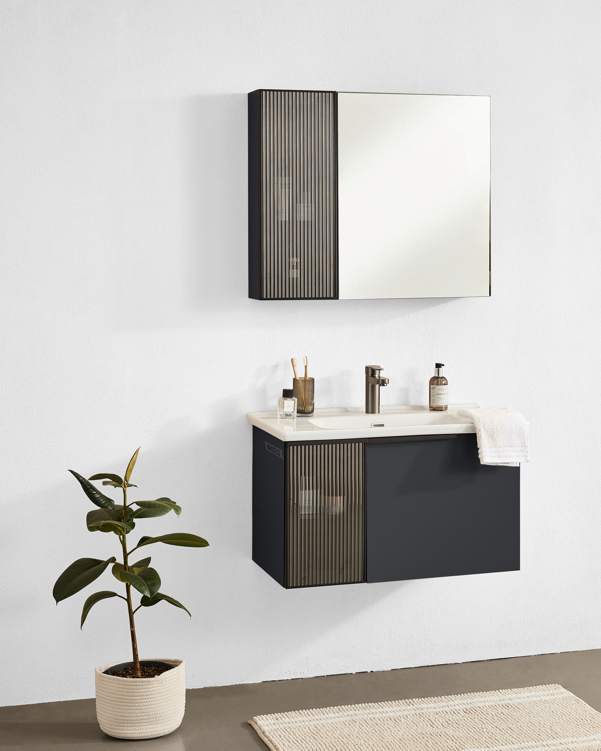 BADEZIMMER 3-teilig  in  - Weiß Hochglanz/Anthrazit, MODERN, Glas/Keramik (80/114/45cm) - MID.YOU