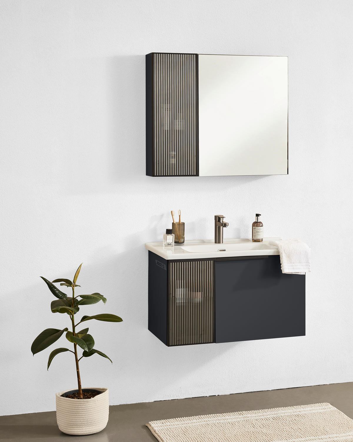 BADEZIMMER 3-teilig  in  - Weiß Hochglanz/Anthrazit, MODERN, Glas/Keramik (80/114/45cm) - MID.YOU