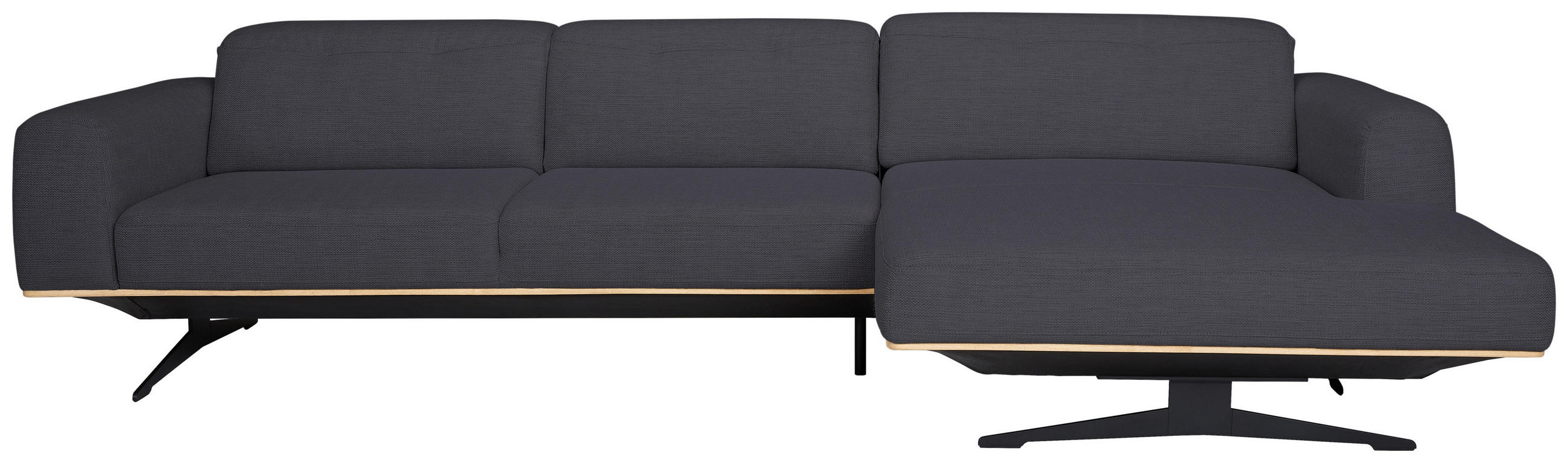 ECKSOFA in Struktur Dunkelblau  - Eichefarben/Schwarz, Design, Holz/Textil (305/163cm) - Novel