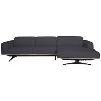 ECKSOFA Dunkelblau Struktur  - Eichefarben/Schwarz, Design, Holz/Textil (305/163cm) - Novel