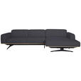 ECKSOFA in Struktur Dunkelblau  - Eichefarben/Schwarz, Design, Holz/Textil (305/163cm) - Novel