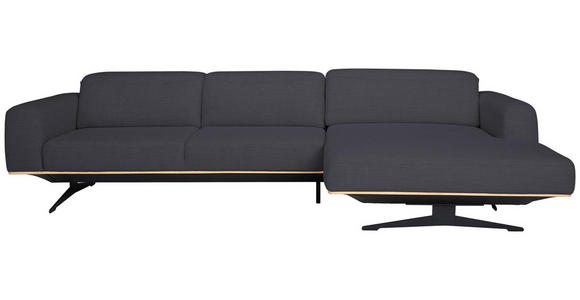 ECKSOFA in Struktur Dunkelblau  - Eichefarben/Schwarz, Design, Holz/Textil (305/163cm) - Novel