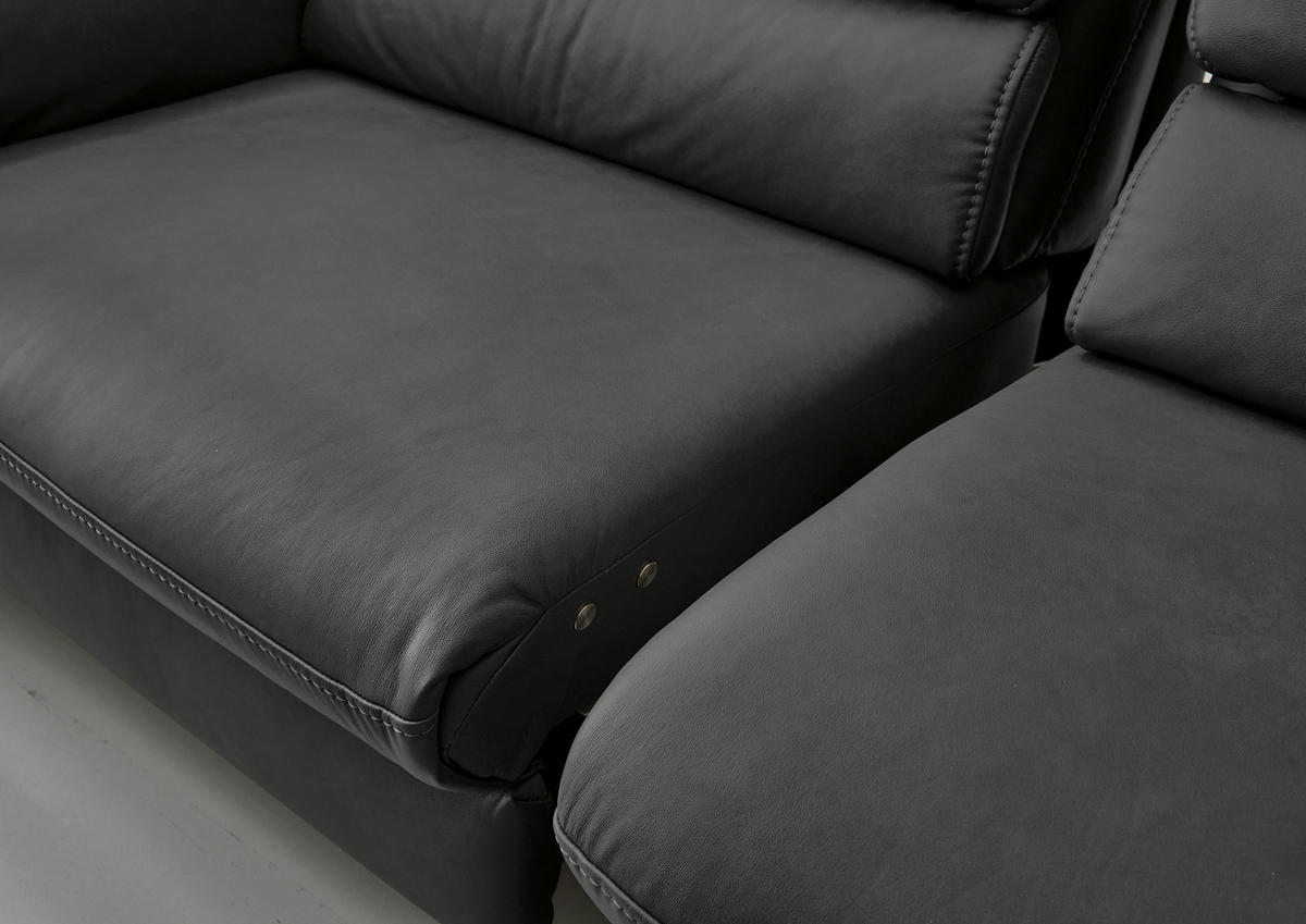 ECKSOFA Valdera Schwarz Echtleder  - Schwarz, Design, Leder/Metall (280/246cm) - Hukla