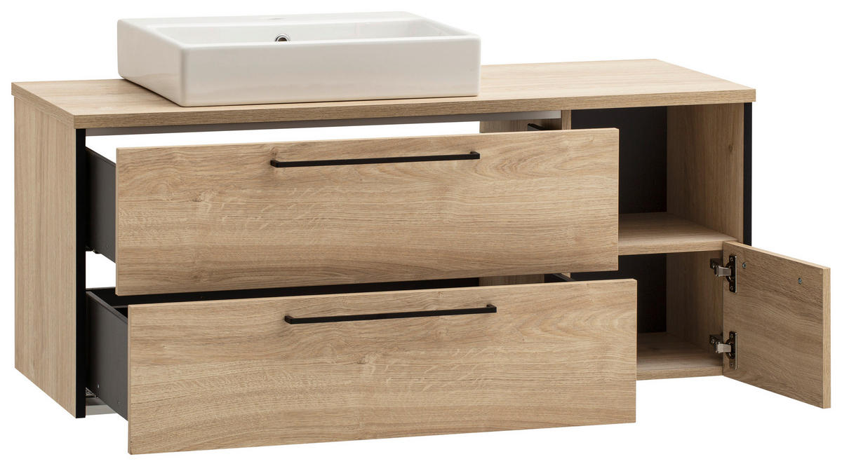 WASCHTISCHKOMBI  - Eichefarben/Weiß Hochglanz, MODERN, Keramik/Holzwerkstoff (114/57,7/44cm) - Stylife