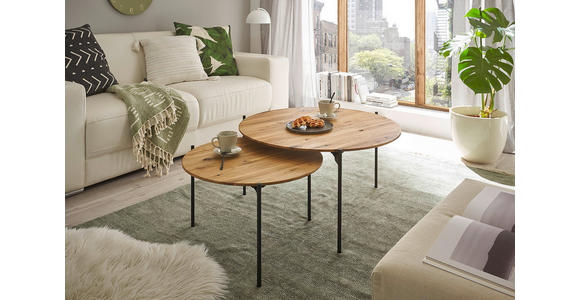 COUCHTISCH Eiche massiv 55/55/33 cm rund Schwarz, Eichefarben  - Eichefarben/Schwarz, Design, Holz/Metall (55/55/33cm) - Linea Natura