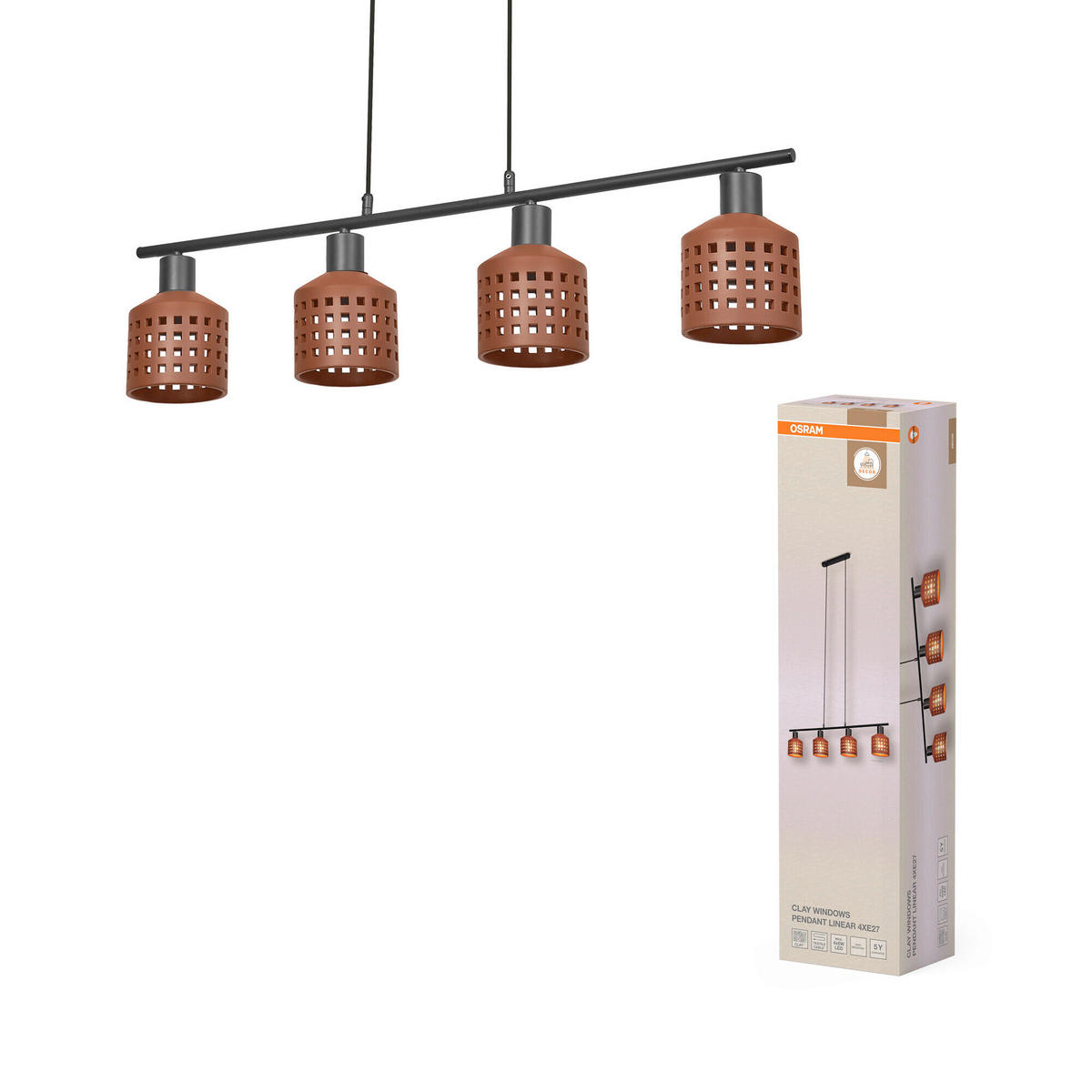 HÄNGELEUCHTE 90.5/12.5/150 cm  - Braun, Basics, Stein/Metall (90.5/12.5/150cm) - Osram