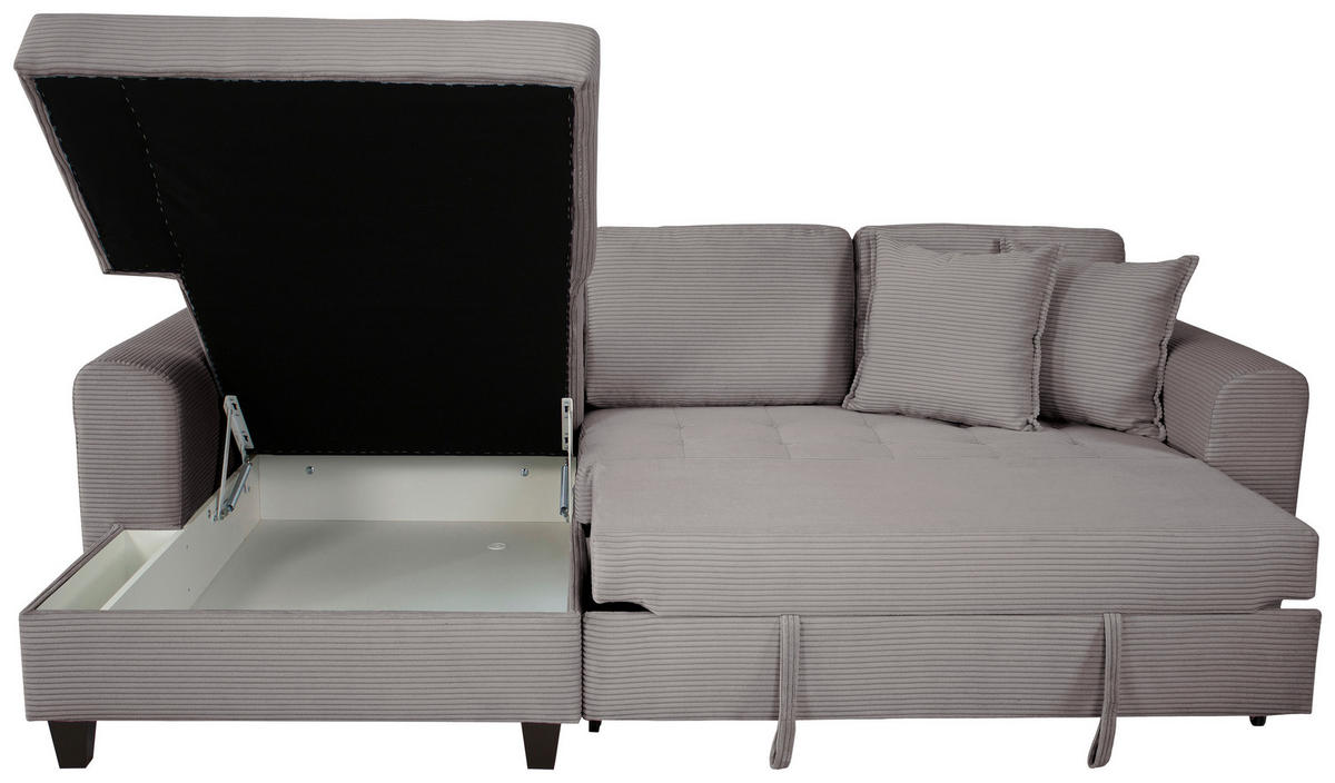 ECKSOFA MORITZ Grau Cord Zierkissen, Bettkasten  - Grau, Trend, Textil (155/265cm) - P & B