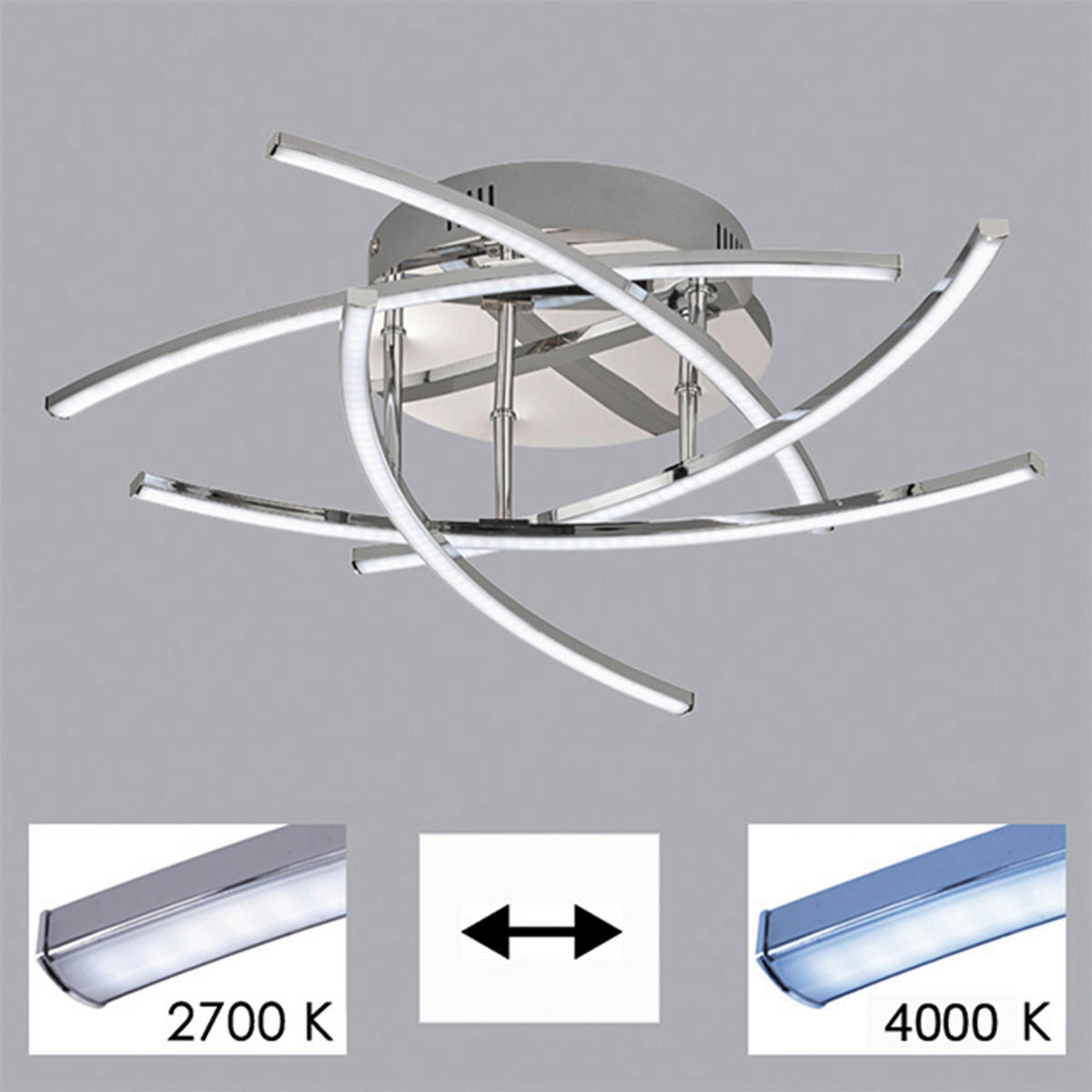 STROPNÉ LED SVIETIDLO, 50/50 cm  - chrómová, Konventionell, kov (50/50cm)