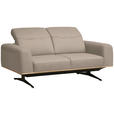 3-SITZER-SOFA  in Echtleder Beige   - Beige/Schwarz, Design, Leder/Holz (205/76-97/102cm) - Novel