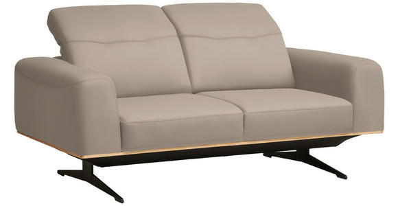 3-SITZER-SOFA  in Echtleder Beige   - Beige/Schwarz, Design, Leder/Holz (205/76-97/102cm) - Novel