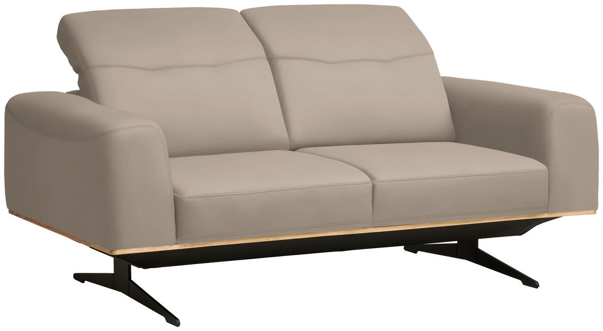 3-SITZER-SOFA in Echtleder Beige  - Beige/Schwarz, Design, Leder/Holz (205/76-97/102cm) - Novel