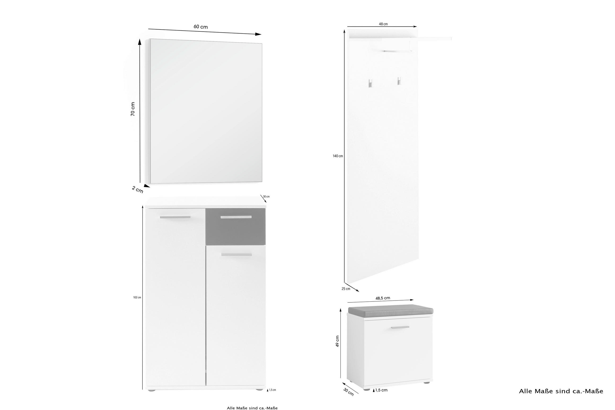 Thumbnail - Mid.you Garderobe, Weiß, Eiche Artisan, Holzwerkstoff, 4-teilig, 60x102x30 cm, FSC Mix, Garderobe, Garderoben-Sets & Ser...
