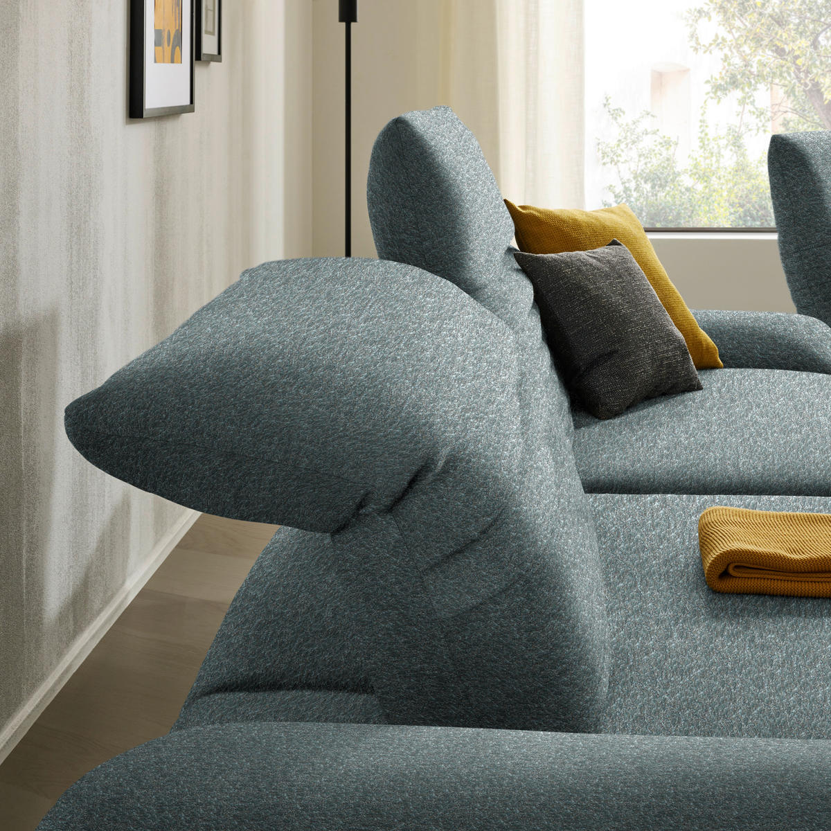 ECKSOFA  in Bouclé Graublau  170-195/280 cm  - Graublau/Schwarz, Design, Textil/Metall (170-195/280cm) - Dieter Knoll