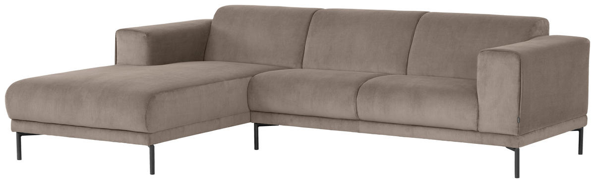 ECKSOFA in Cord Taupe  - Taupe/Schwarz, Design, Textil/Metall (262/183cm) - MID.YOU